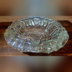 Firna Indonesia Glass 3 Spot Ashtray 6 Inch Rose Embossed Floral Design Gorgeous